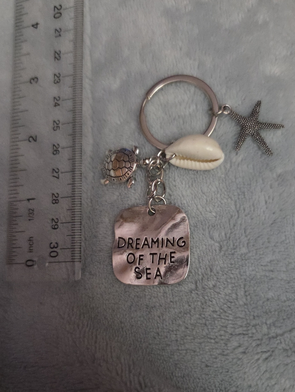 Keychain Dreaming of the Sea Silver Keychain with Shell and Charms NWOT